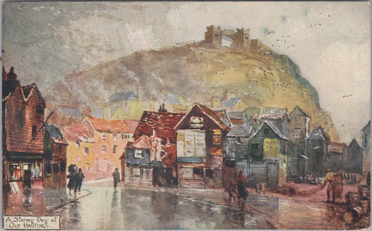 Sussex Postcard Hastings Castle Stormy Day Jotter Pinachrome 1911 XT2611
