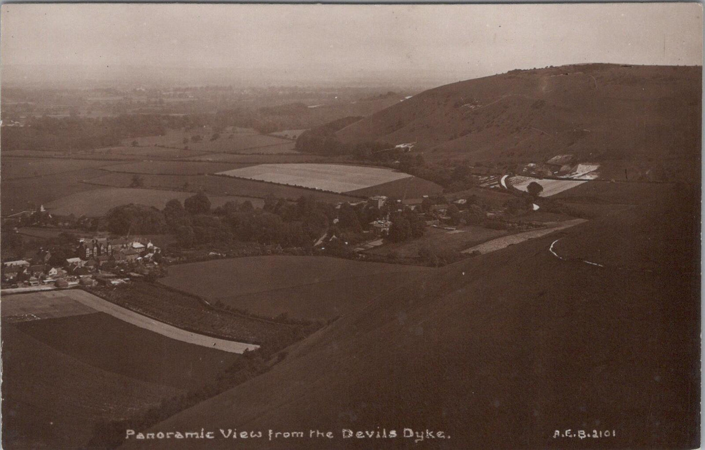 Sussex Postcard: Devils Dyke Panoramic View Downs RPPC 1920s Banks XT2614