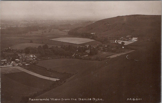 Sussex Postcard: Devils Dyke Panoramic View Downs RPPC 1920s Banks XT2614