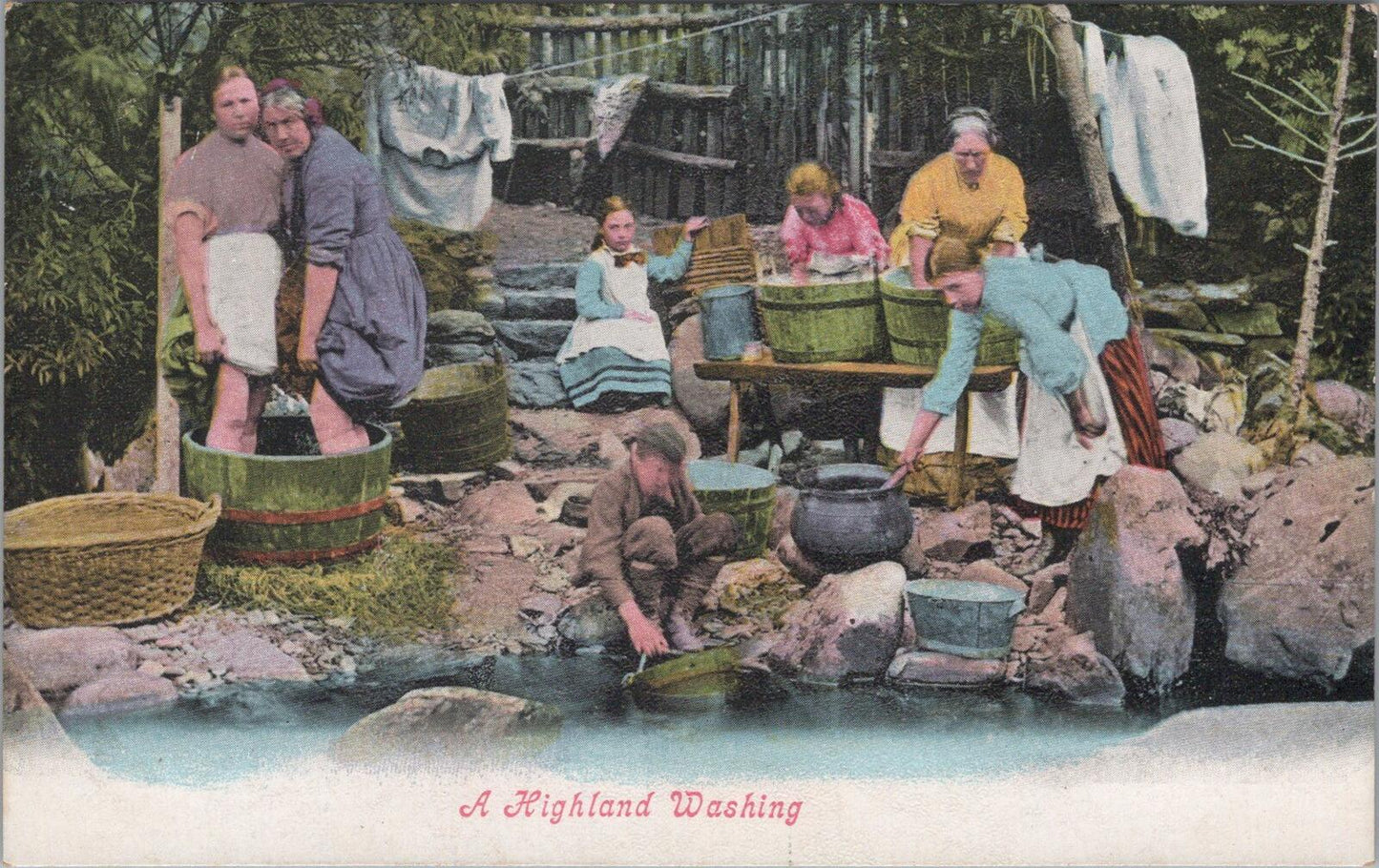 Scotland Postcard: Highland Washing Laundry Women Social History 1910s XT2619