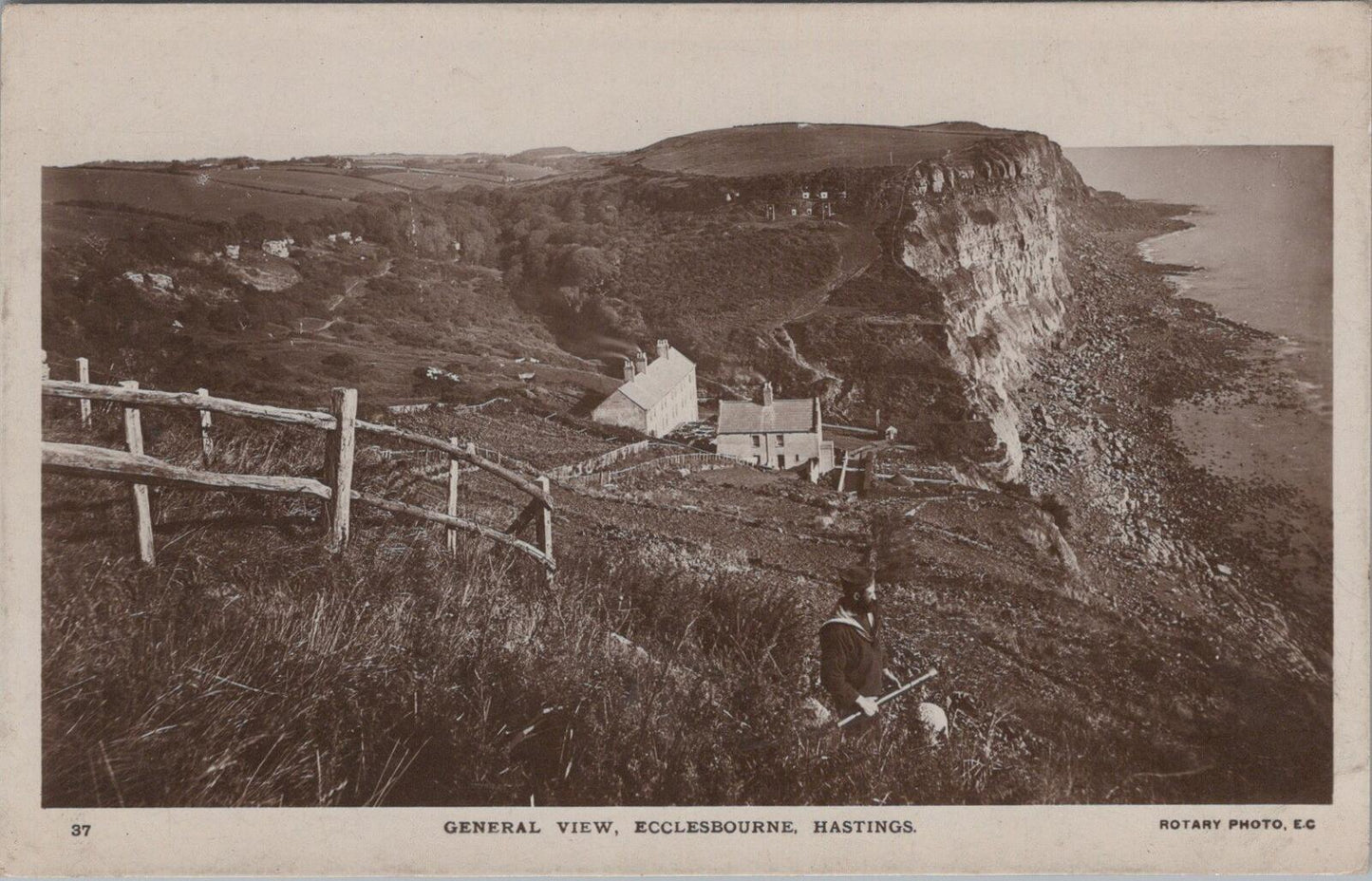 Sussex Postcard: Hastings Ecclesbourne Glen Coastguard RPPC, Rotary Photo XT2620