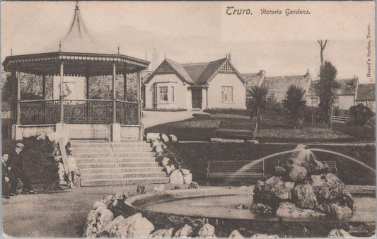 Cornwall Postcard: Truro Victoria Gardens Bandstand Water Fountain Park XT2646