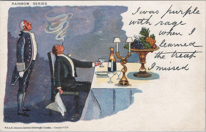 Comic Postcard: Purple With Rage Butler Dinner Dining Table Comic Humour XT2663