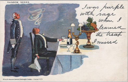 Comic Postcard: Purple With Rage Butler Dinner Dining Table Comic Humour XT2663