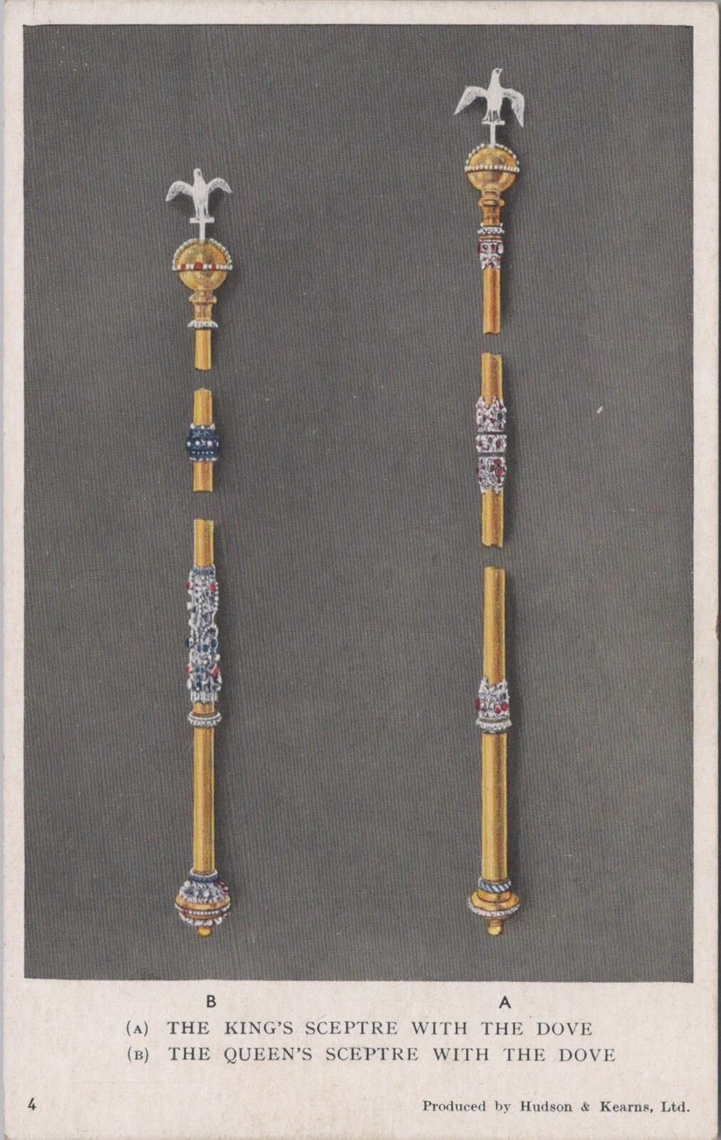 Royalty Postcard: Kings Queens Sceptre With Dove Crown Jewels Art 1930s XT2670