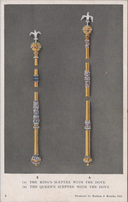 Royalty Postcard: Kings Queens Sceptre With Dove Crown Jewels Art 1930s XT2670