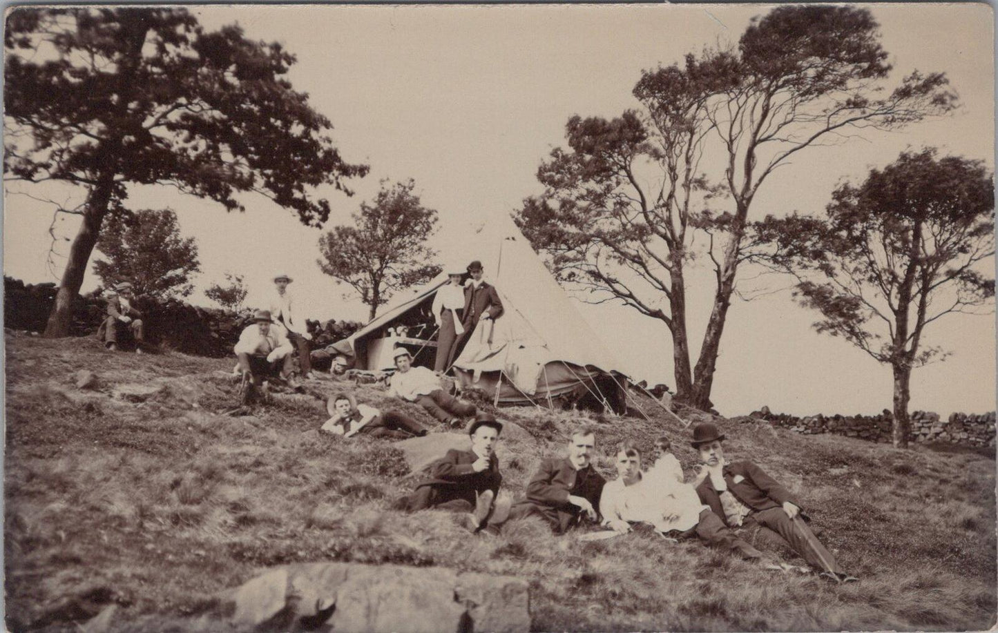 Camping Postcard: Edwardian Family Canvas Tent Holiday 1910s RPPC XT2675