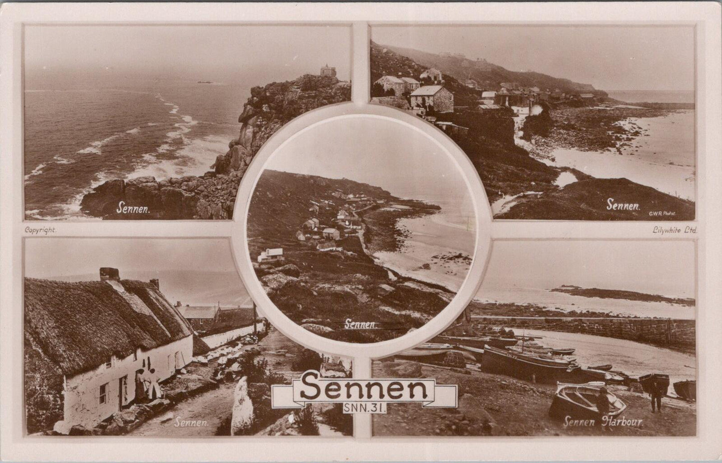 Cornwall Postcard: Sennen Cove Multiview Harbour,Cornish Coast 1930s RPPC XT2682