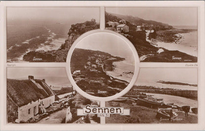 Cornwall Postcard: Sennen Cove Multiview Harbour,Cornish Coast 1930s RPPC XT2682