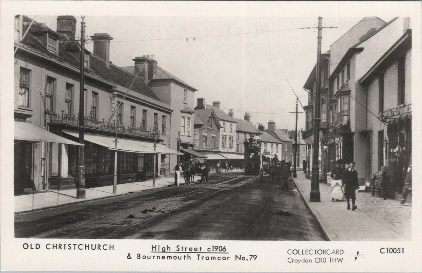 Dorset Postcard: Old Christchurch High Street 1906 Bournemouth Tramcar XT2685