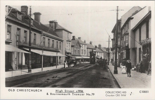 Dorset Postcard: Old Christchurch High Street 1906 Bournemouth Tramcar XT2685