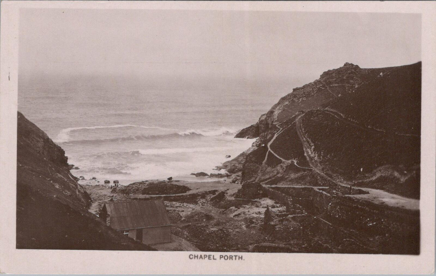 Cornwall Postcard: Chapel Porth Beach St Agnes Coastline c1920 RPPC XT2688