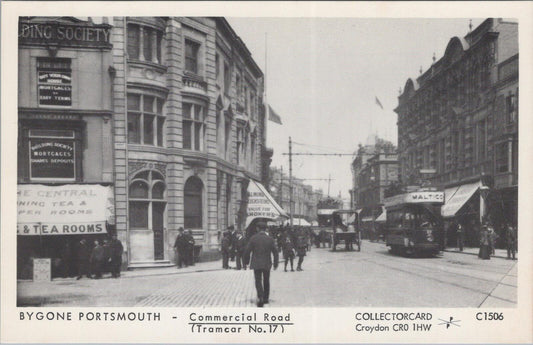 Hampshire Postcard: Bygone Portsmouth Commercial Road Tramcar No 17 C1506 XT2708