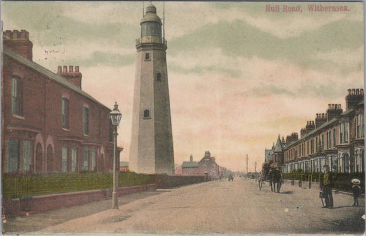 Yorkshire Postcard: Hull Road Withernsea Lighthouse Street c1911 XT2716