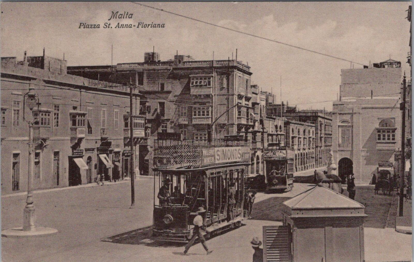 Malta Postcard: Piazza St Anna Floriana Electric Trams Street View XT2718