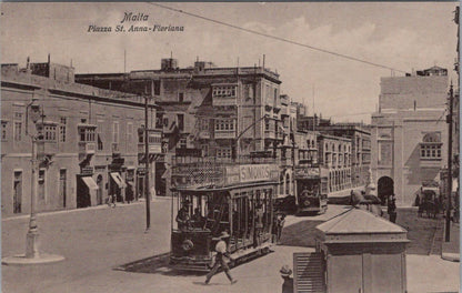 Malta Postcard: Piazza St Anna Floriana Electric Trams Street View XT2718
