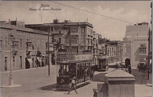 Malta Postcard: Piazza St Anna Floriana Electric Trams Street View XT2718