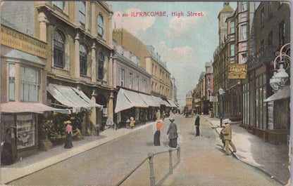 Devon Postcard: High Street Ilfracombe, 1900s Colour Litho XT2735