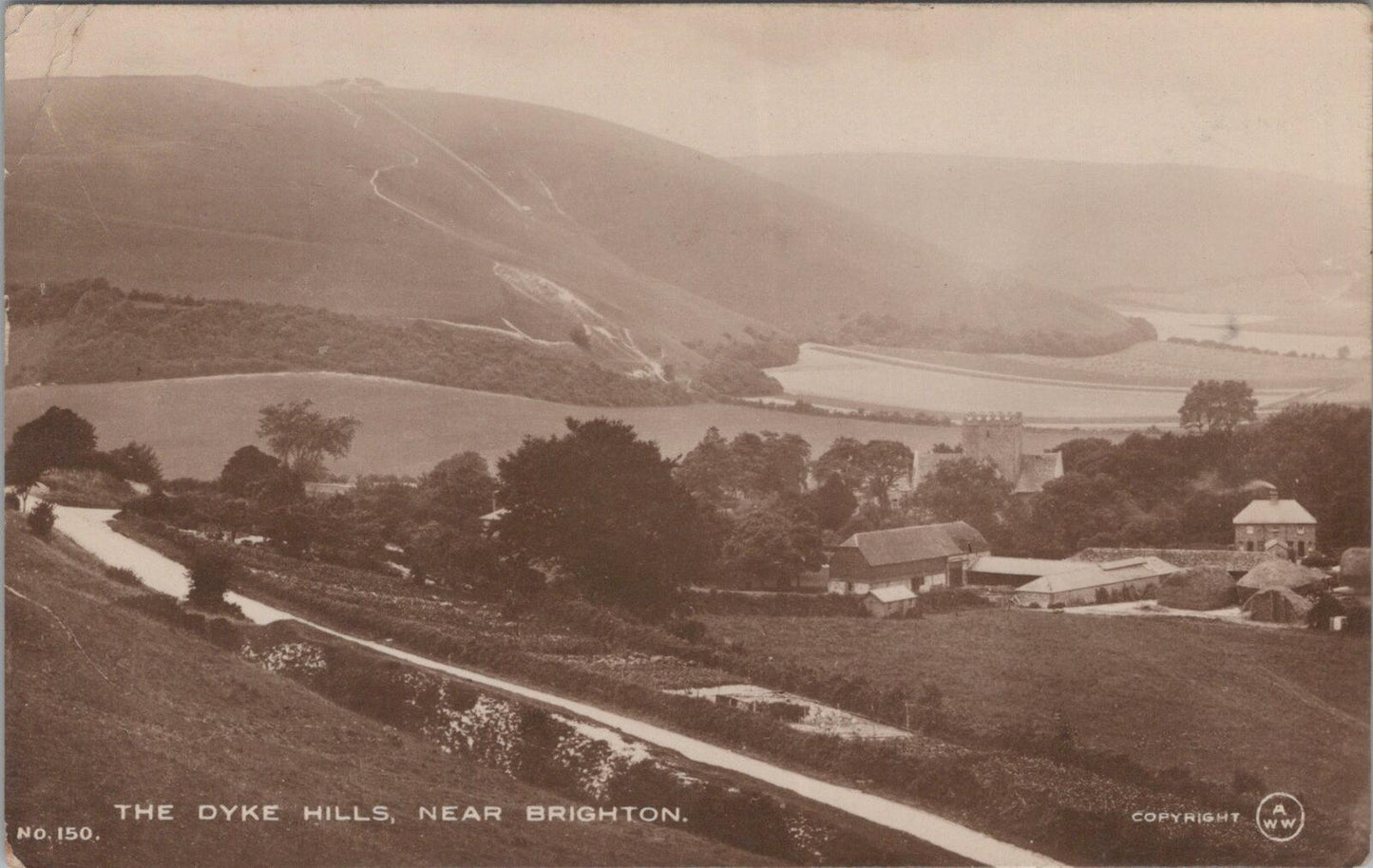 Sussex Postcard: The Dyke Hills Near Brighton Poynings Village 1910s RPPC XT2918