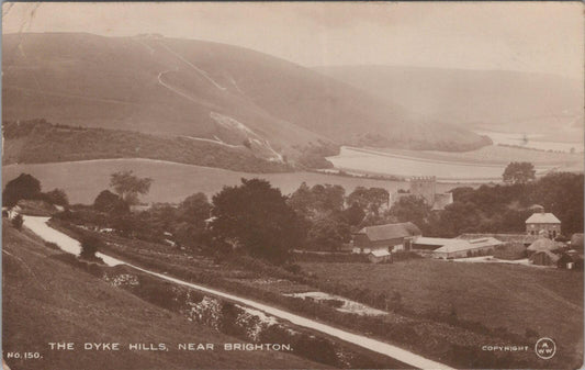 Sussex Postcard: The Dyke Hills Near Brighton Poynings Village 1910s RPPC XT2918