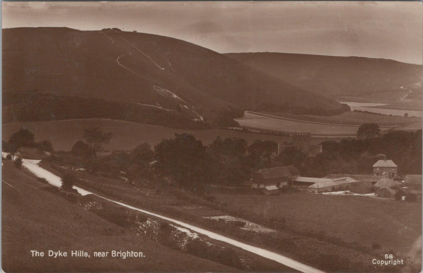 Sussex Postcard: The Dyke Hills Near Brighton Poynings Village 1910s RPPC XT2919