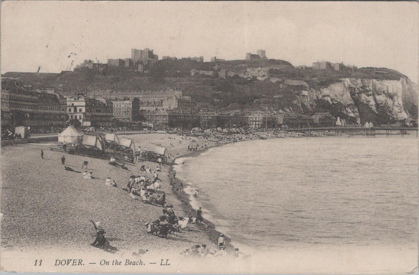 Kent Postcard: Dover On The Beach White Cliffs Castle View 1912 LL - XT2921