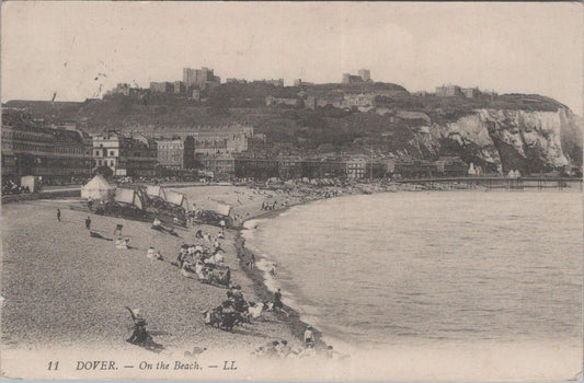 Kent Postcard: Dover On The Beach White Cliffs Castle View 1912 LL - XT2921
