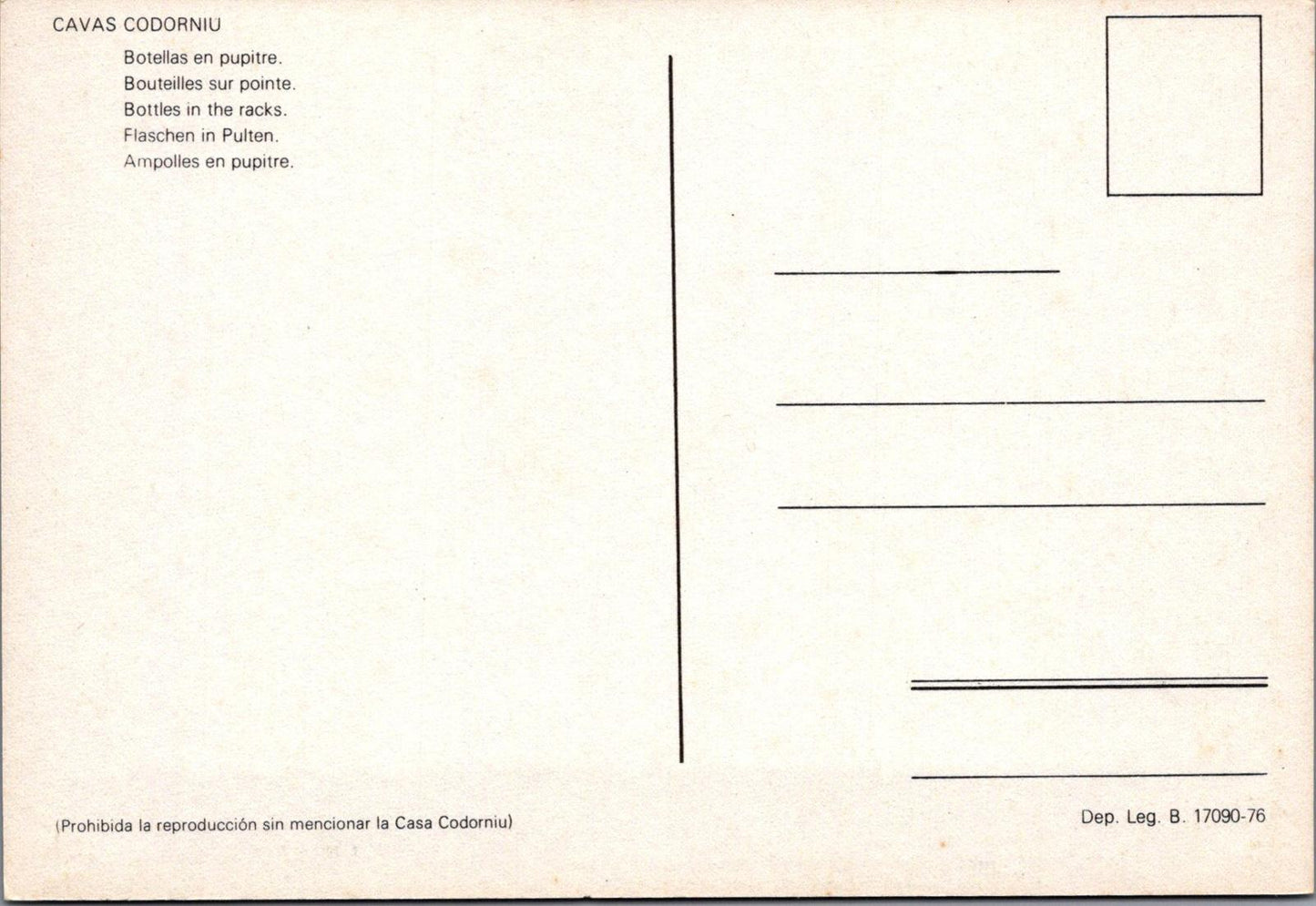 Food & Drink Postcard - Cavas Codorníu, Cava, Spanish Sparkling Wine RR23600