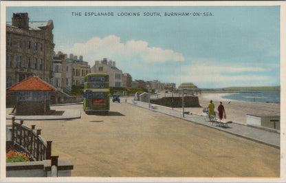Somerset Postcard: Burnham-on-Sea Esplanade Double Decker Bus Beach View XT3008