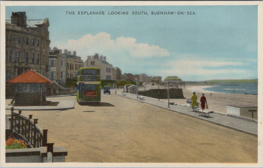 Somerset Postcard: Burnham-on-Sea Esplanade Double Decker Bus Beach View XT3008