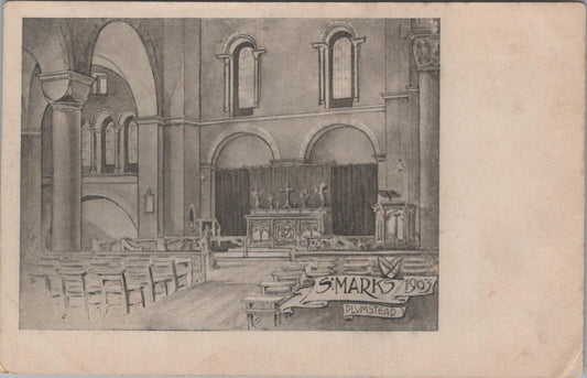 London Postcard: St Mark's Church Plumstead Common Interior 1903 XT3015