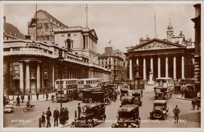 London Postcard: Bank of England Royal Exchange Double Decker Buses 1930s XT3016
