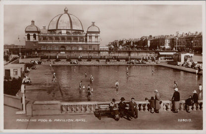 Flintshire Postcard: Paddling Pool Pavilion Rhyl Promenade Seafront, RPPC XT3021