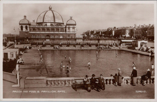 Flintshire Postcard: Paddling Pool Pavilion Rhyl Promenade Seafront, RPPC XT3021