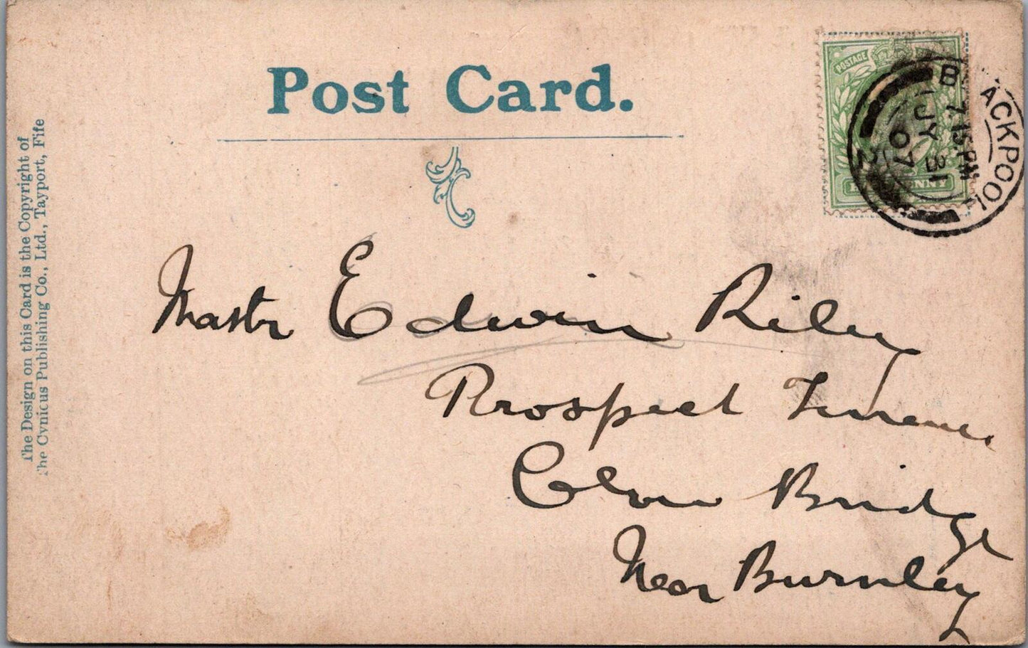 Lancashire Postcard: A Bit of Old Blackpool Comic Cynicus Postmark 1907 XT3046