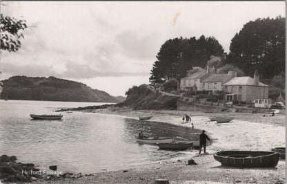 Cornwall Postcard: Helford Passage Ferry Boat Inn Beach Rowboats RPPC XT3047