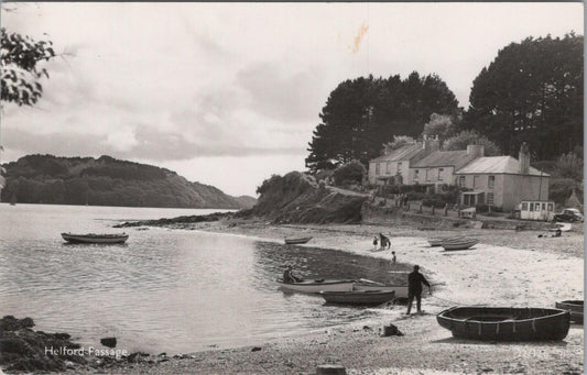 Cornwall Postcard: Helford Passage Ferry Boat Inn Beach Rowboats RPPC XT3047