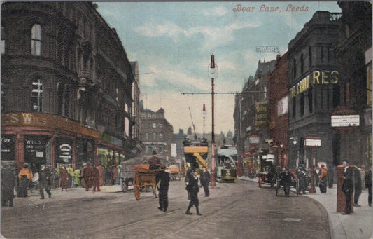 Yorkshire Postcard: Boar Lane Leeds Electric Trams Grand Restaurant XT3053