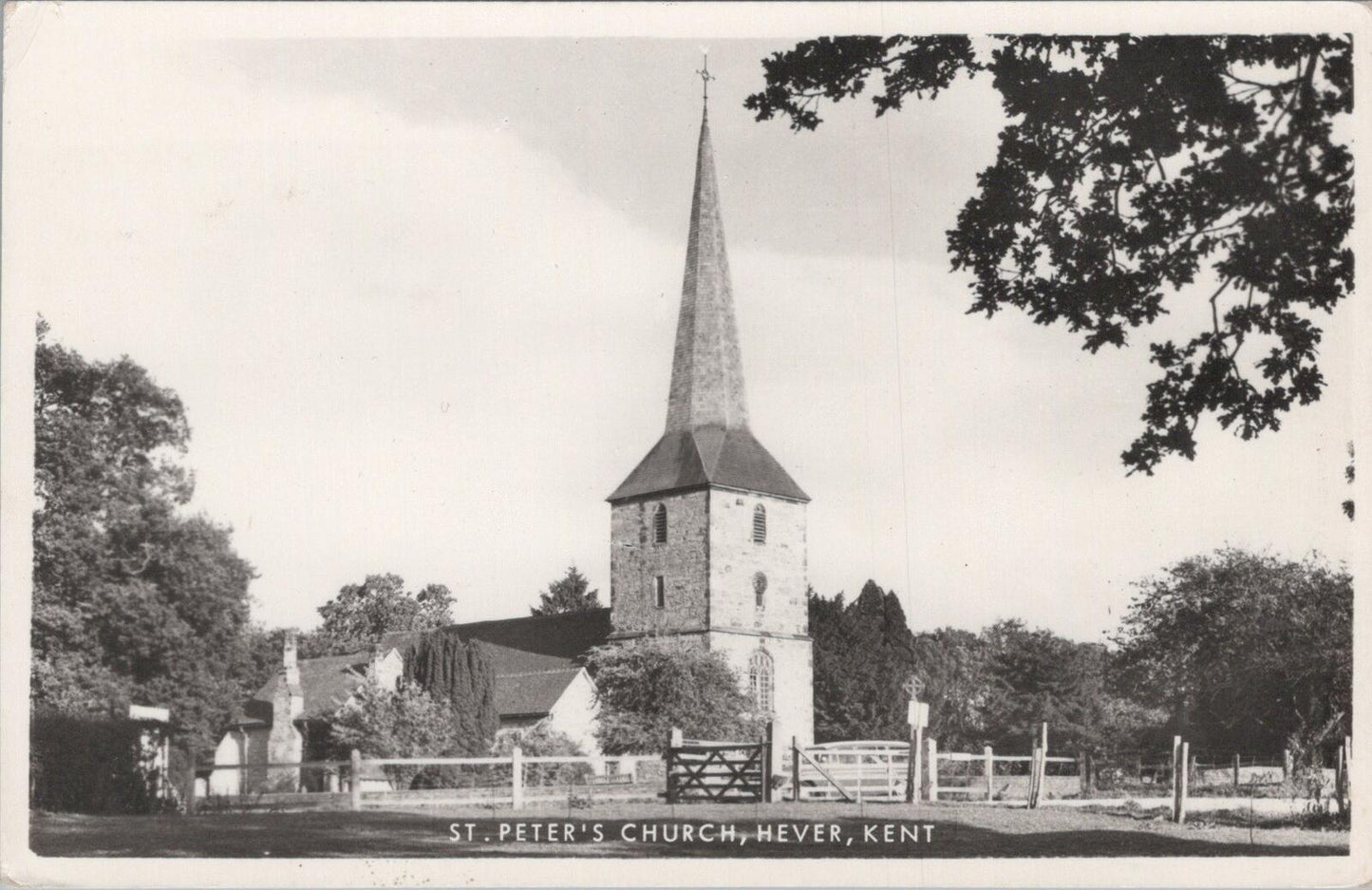 Kent Postcard: Hever St Peter Church Village Spire Tower Edenbridge RPPC XT3078