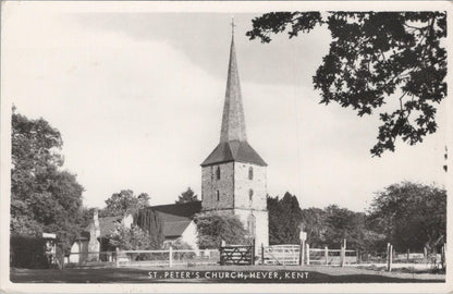 Kent Postcard: Hever St Peter Church Village Spire Tower Edenbridge RPPC XT3078