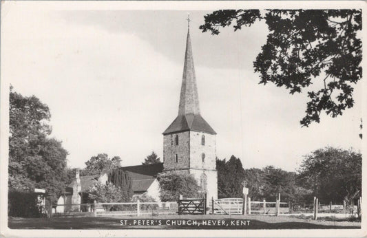 Kent Postcard: Hever St Peter Church Village Spire Tower Edenbridge RPPC XT3078