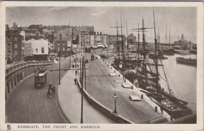 Kent Postcard: Ramsgate The Front and Harbour Electric Tram Sailing Ships XT3080