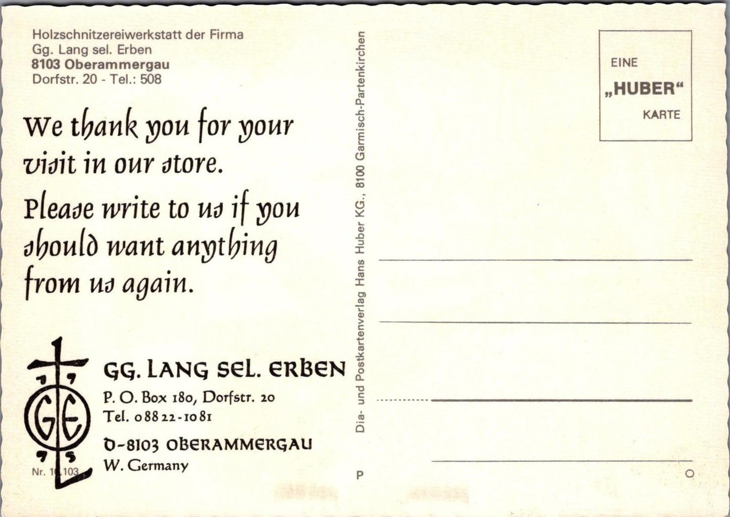 Occupations Postcard - Woodcarving Co Gg. Lang sel. Erben, Oberammergau RR23695