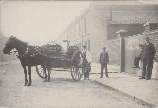 London Postcard: Clary Horse Drawn Milk Cart East Ferry Road (Repro) RR23714