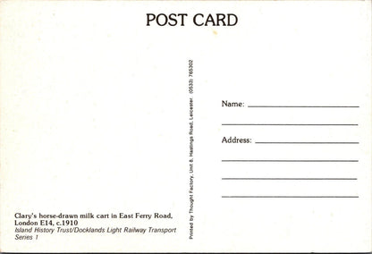 London Postcard: Clary Horse Drawn Milk Cart East Ferry Road (Repro) RR23714