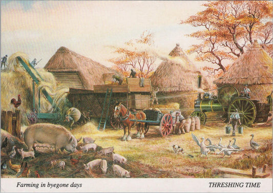 Kent Postcard: Bygone Farming Threshing Time Artist Dudley Pout RR23724