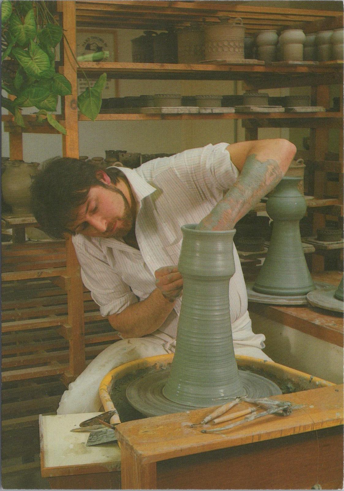 Jersey Postcard - A Craft Potter at Work, The Jersey Pottery, Gorey RR23614