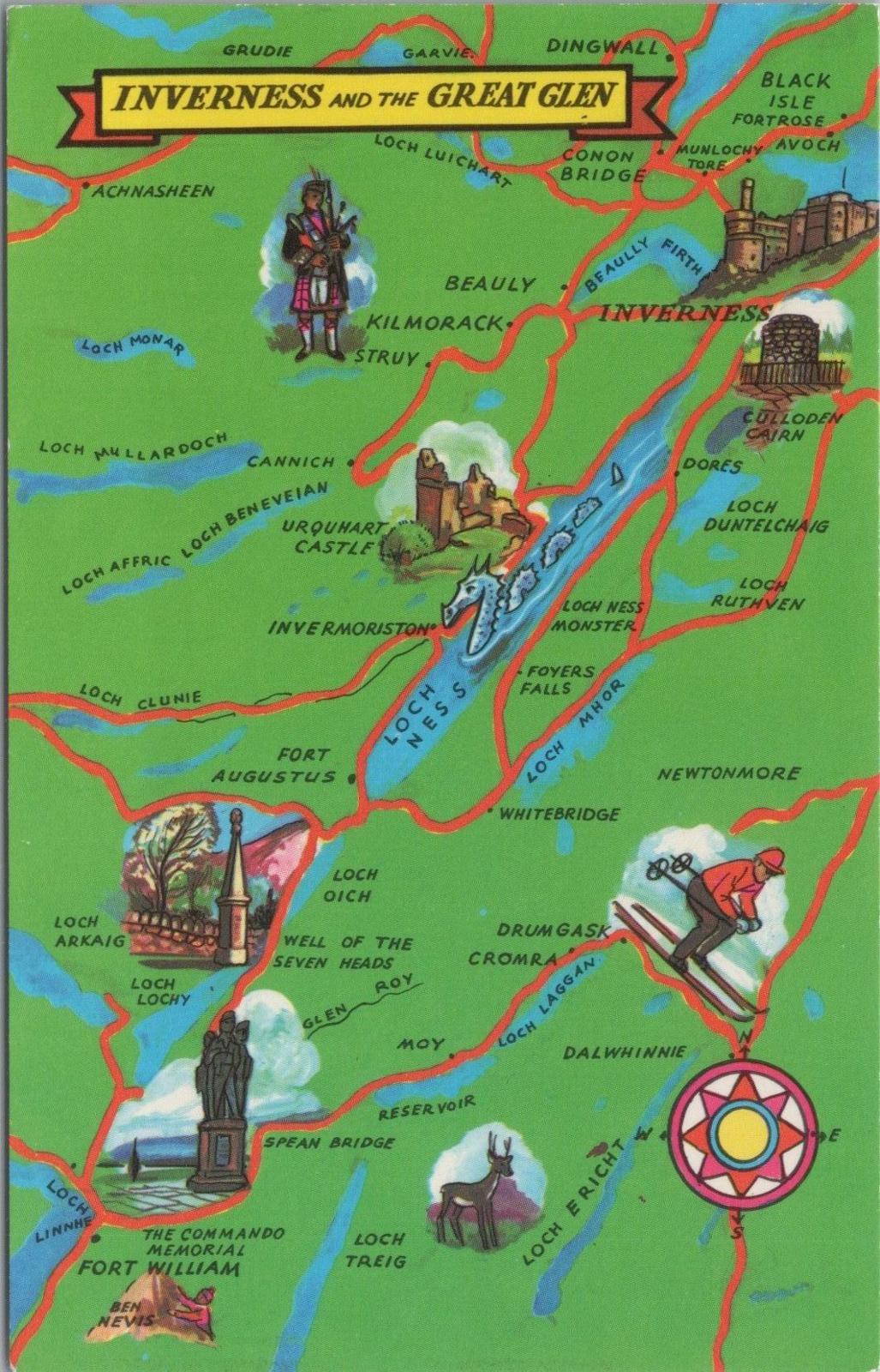 Map Postcard - Map of Inverness and The Great Glen, Scotland  RR23617
