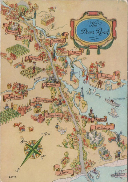 Map Postcard - Map Showing The Dover Road, Kent  RR23630