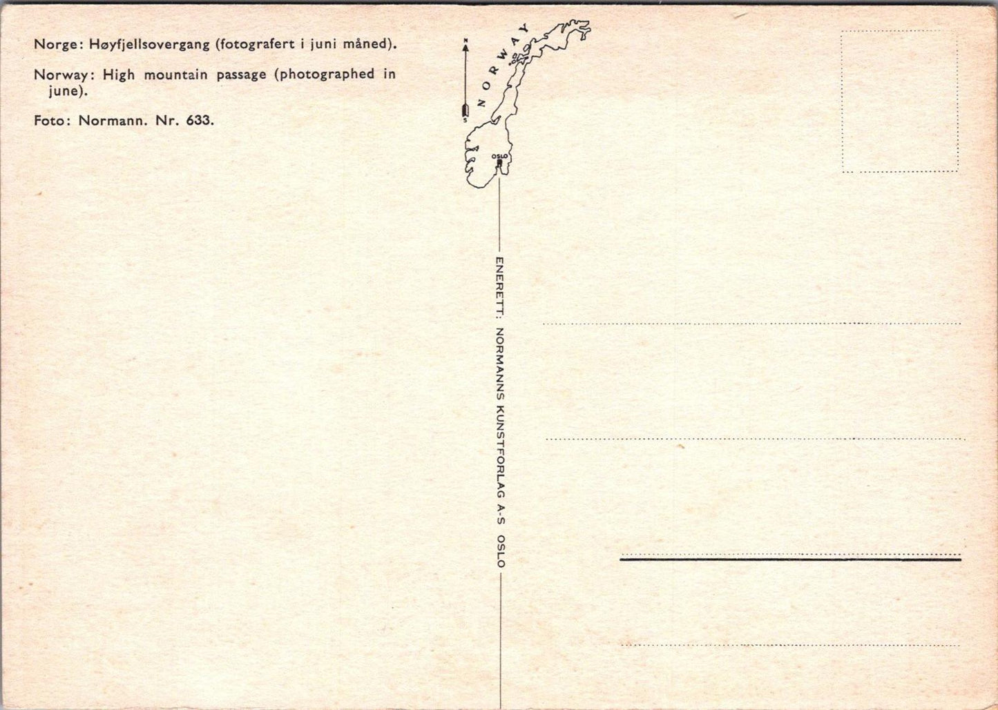 Norway Postcard-High mountain passage, Høyfjellsovergang, Standard Eight RR23703